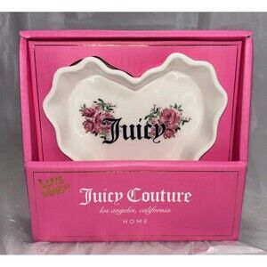 NWT Juicy Couture Valentines Ceramic Jewelry Trinket Tray Heart W/Retro Gold Bow